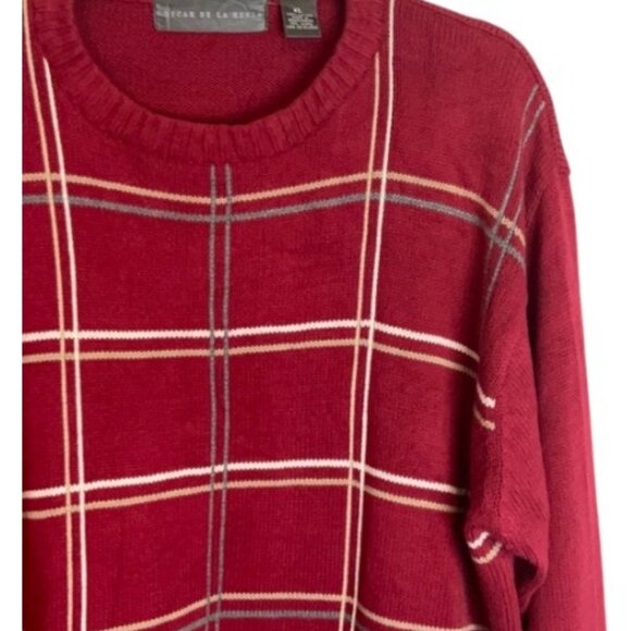 Oscar De La Renta window  pane check crew cotton sweater size xl - Picture 3 of 5